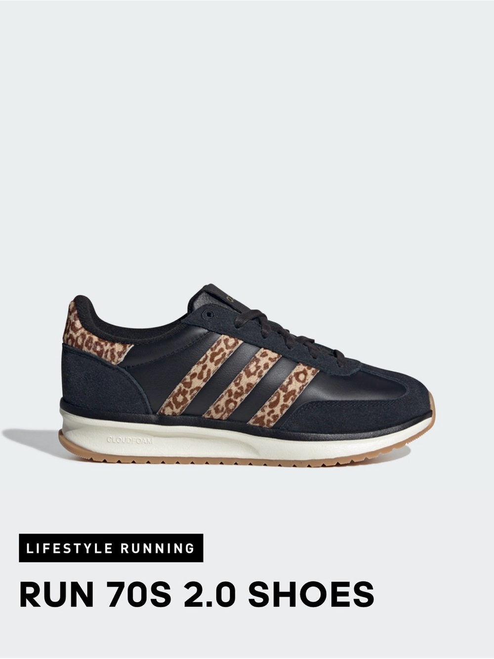adidas Women’s Sneakers in Black with Leopard-Print Stripes and CloudFoam sole